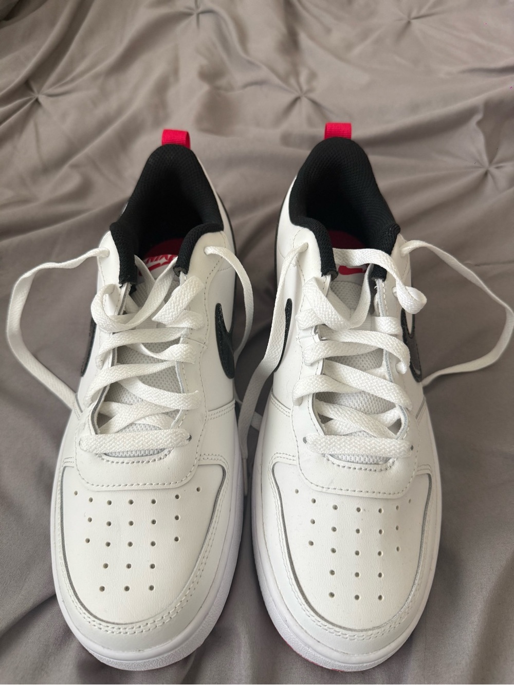 Men's White Leather Sneakers with Black Trim and Pink Accent